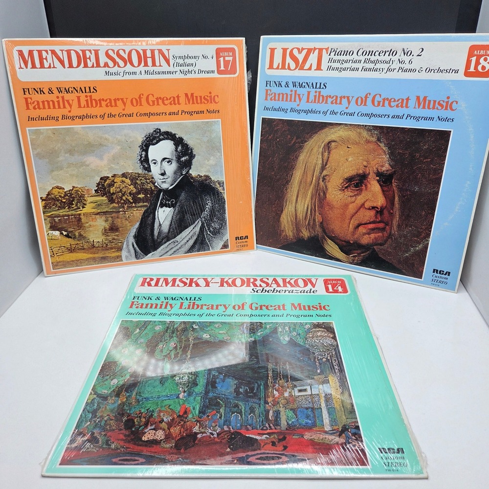 Funk & Wagnalls Family Library of Great Music 3 LP Lot Mendelssohn Liszt RCA 12"